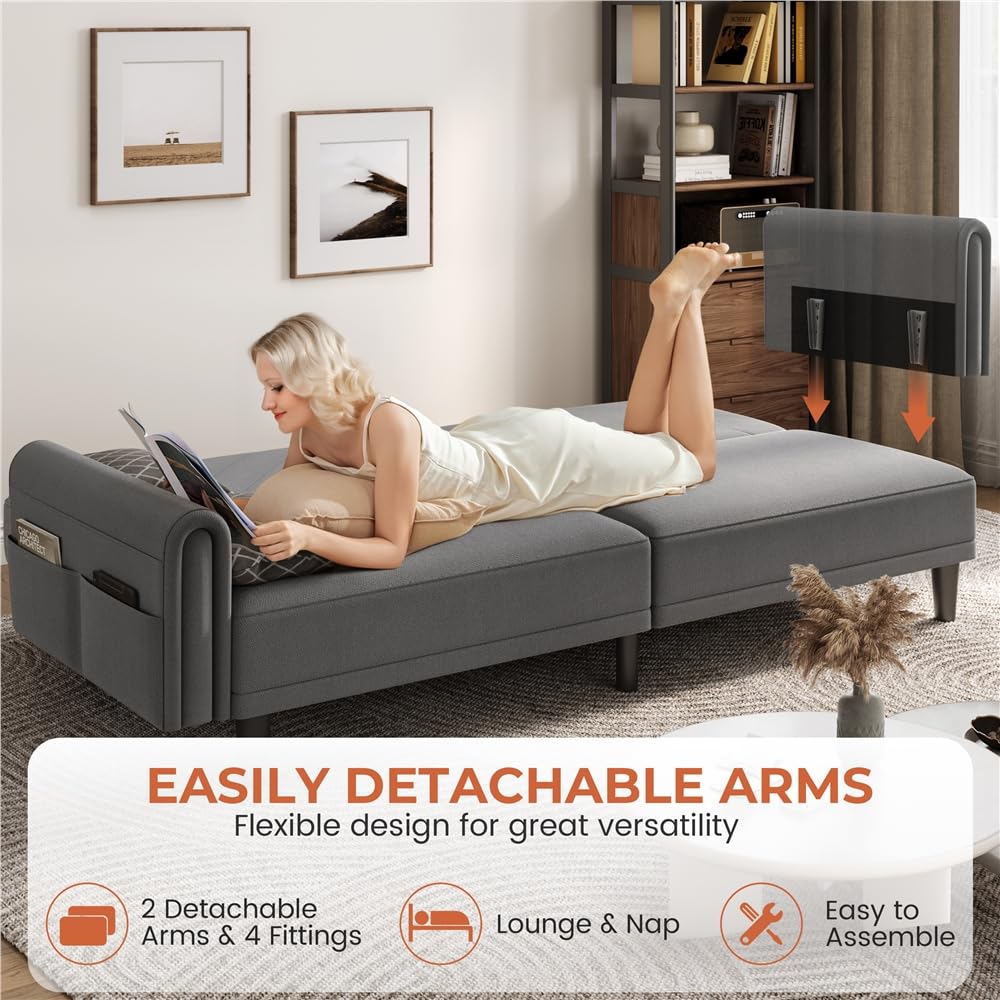 Yaheetech Sofa Cama 2 Plazas Plegable Tapizada de Tela Sofá Cama Plegable Salon Respaldo Ajustable 176X 98 cm Capacidad MAX Carga de 350 KG