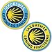 2er-Set Camino de Santiago + Finisterre Aufnäher gewebt 57 mm / Jakobsweg Pilgerweg Compostela / Aufbügler Flicken Sticker Patch Patches Bügelflicken /Jakobs-Muschel Reiseführer Buch Spanien