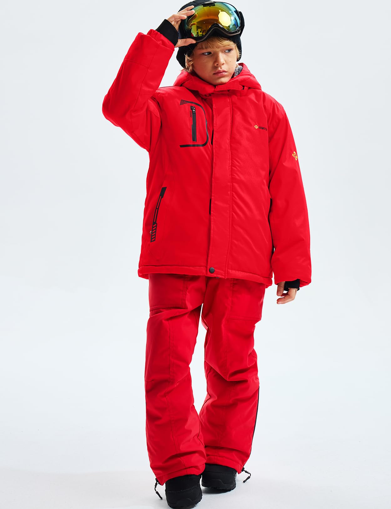 GEMYSE Veste de Ski Imperméable de Montagne pour Garçon Manteau d'hiver Extérieur en Polaire Coupe-Vent avec Capuche