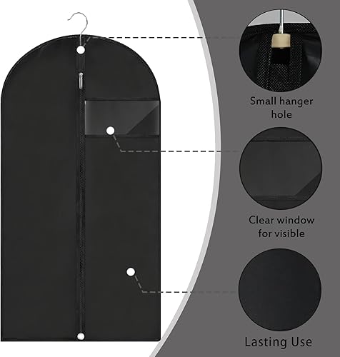 Miniatura 3 de Bolsas de vestir para vestidos de largo, 60 pulgadas + 45 pulgadas, bolsa de ropa para almacenamiento en armario y viajes, juego de 2 (negro)