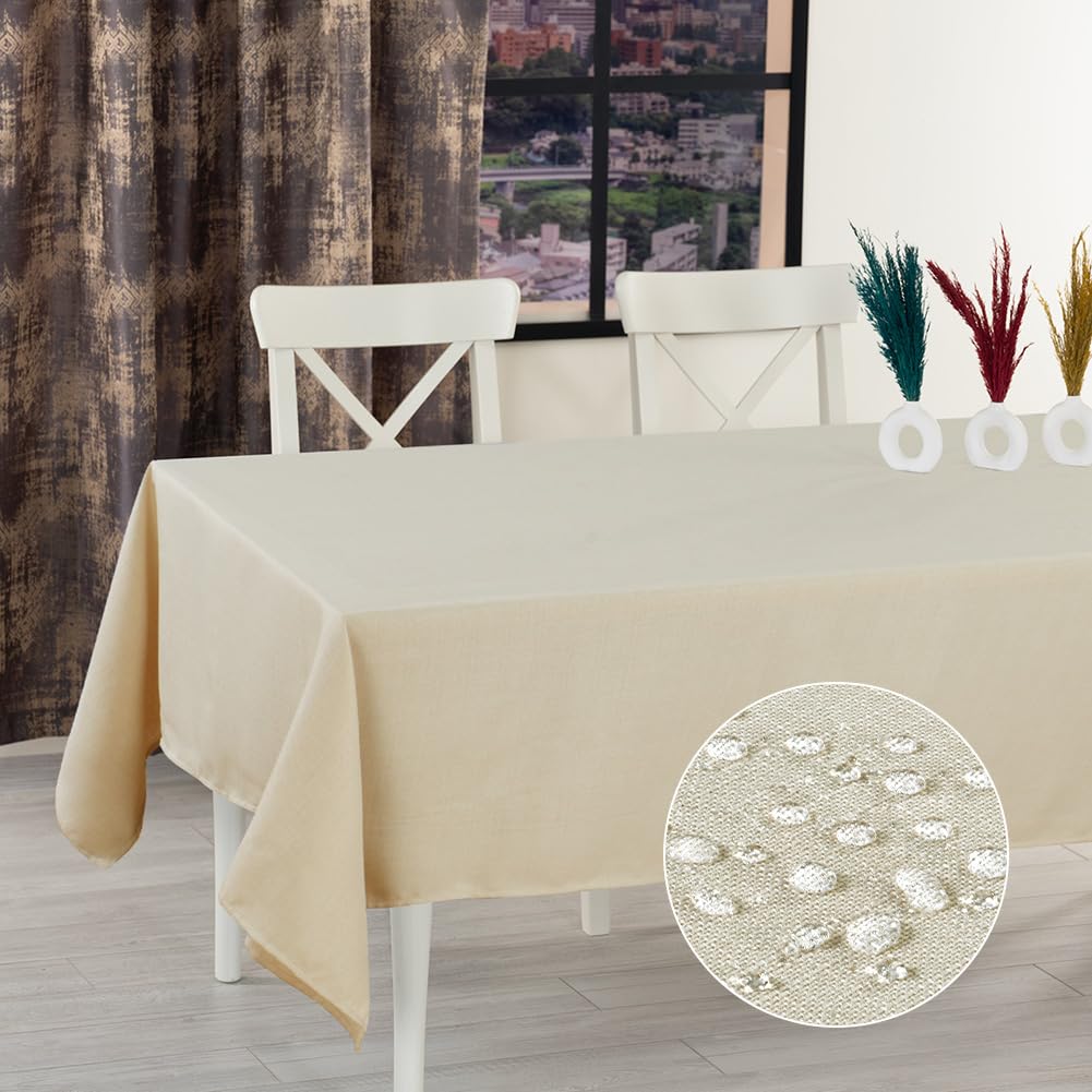 AUAUY Wipe Clean Table Cloth, 140x200cm Rectangular Washable Faux Linen Tablecloth