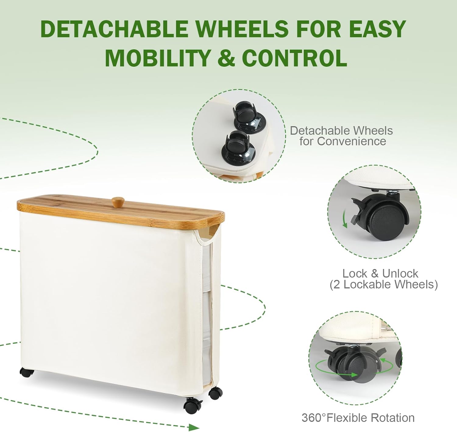 Toilet Paper Storage Basket with Wheel, Bamboo Toilet Paper Holder with Lid and Handle, Toilet Papers Organizer for 9-12 Rolls Bathroom Accessories