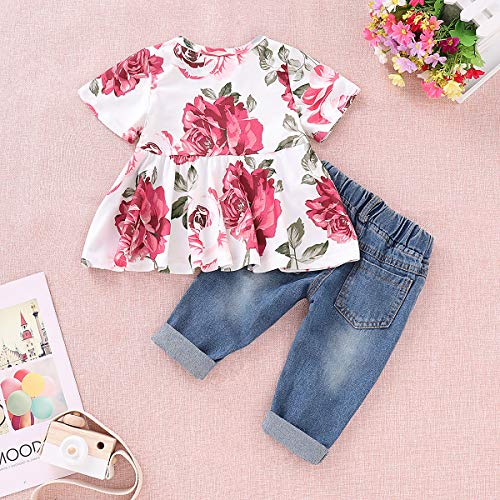 Image of CARETOO Girls Clothes Outfits, Cute Baby Girl Floral Long Sleeve Pant Set Flower Ruffle Top