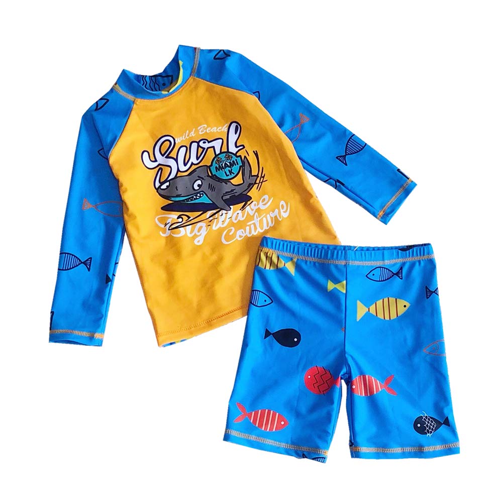 Boy's Swimsuit Rash Guard Baby Kid Two Pieces Long Sleeve Swimwear Sunsuit Bathing Suit UPF 50+ 2-15t