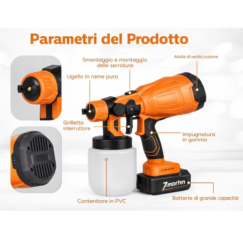 Pistola a Spruzzo a Batteria 48V con Doppia Batteria, Serbatoio 800ml – Verniciatore Elettrico Senza Filo, 3 Modalità di Spruzzo Regolabili