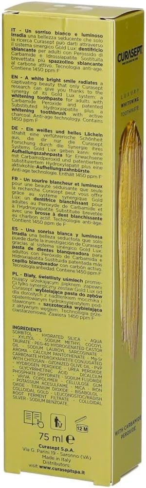 Curasept Dentifricio Sbiancante per Denti Professionale 75ml (2 pezzi) - Formula Smacchiante Intensiva per Macchie di Caffè e Fumo - Protezione Smalto e Alito Fresco -
