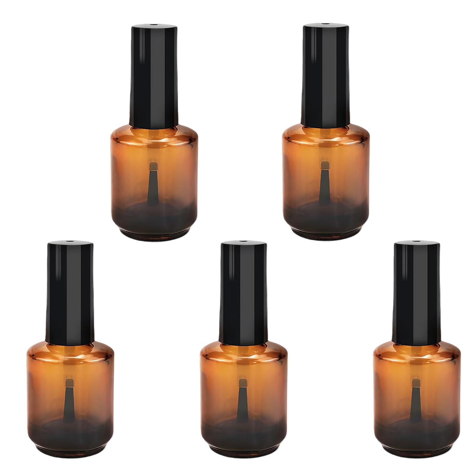 Happyupcity Amber 5Pcs 15Ml/0.5Oz Empty Round Glass Nail Polish Bottle Jars With Black Brush Cap Sample Container Vial Jar Pot For Nail Art Sample