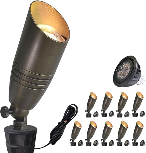 Miniatura 58 de COLOER Focos de paisaje de latón fundido a presión para exteriores con carcasa de aluminio de 5 W, bombilla LED MR16 de 2700 K, 450 lúmenes, Bronce