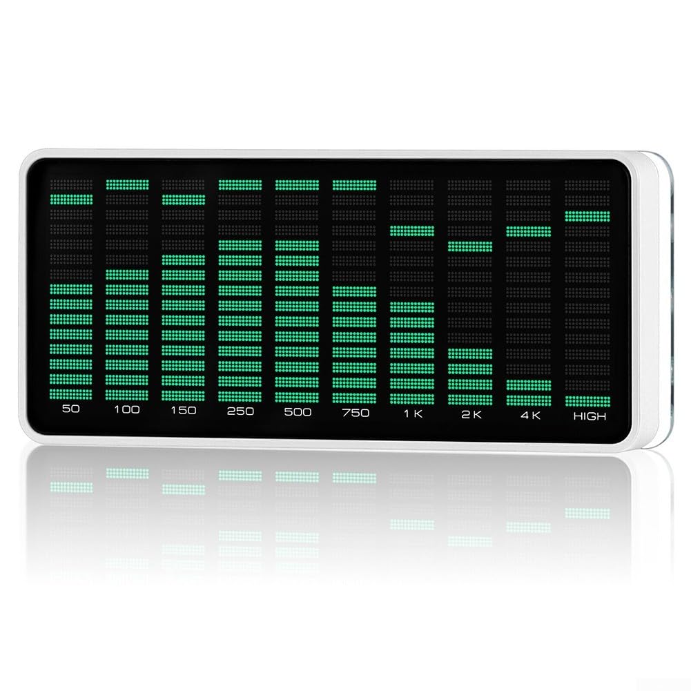 Analizador de espectro de audio, espectro musical, captación de micrófono, medidor de nivel de sonido, analizador de audio, espectro musical preciso y entrada de señal dual (luz verde)