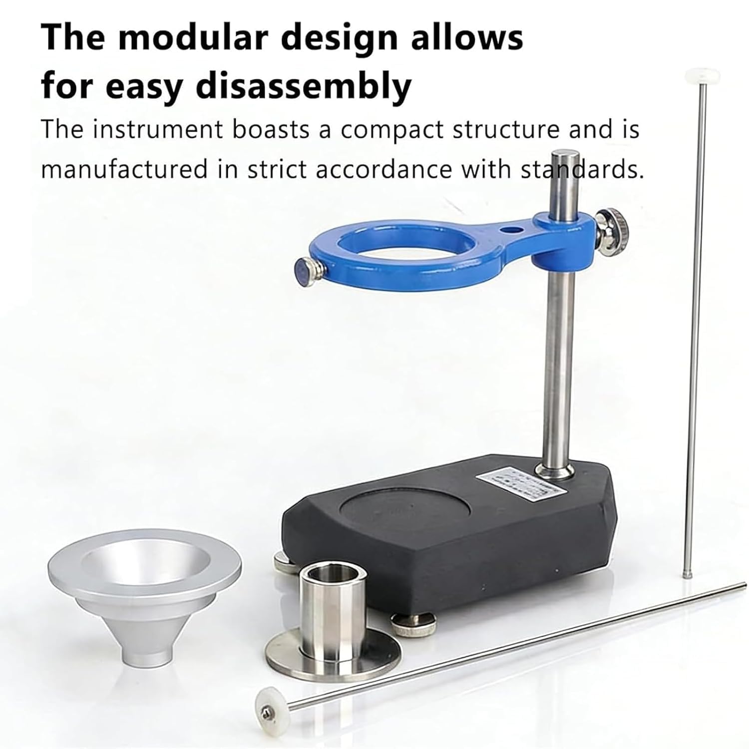 Medidor de expansión de Suelos con Embudo Ajustable y Accesorios para Uso en Laboratorio.