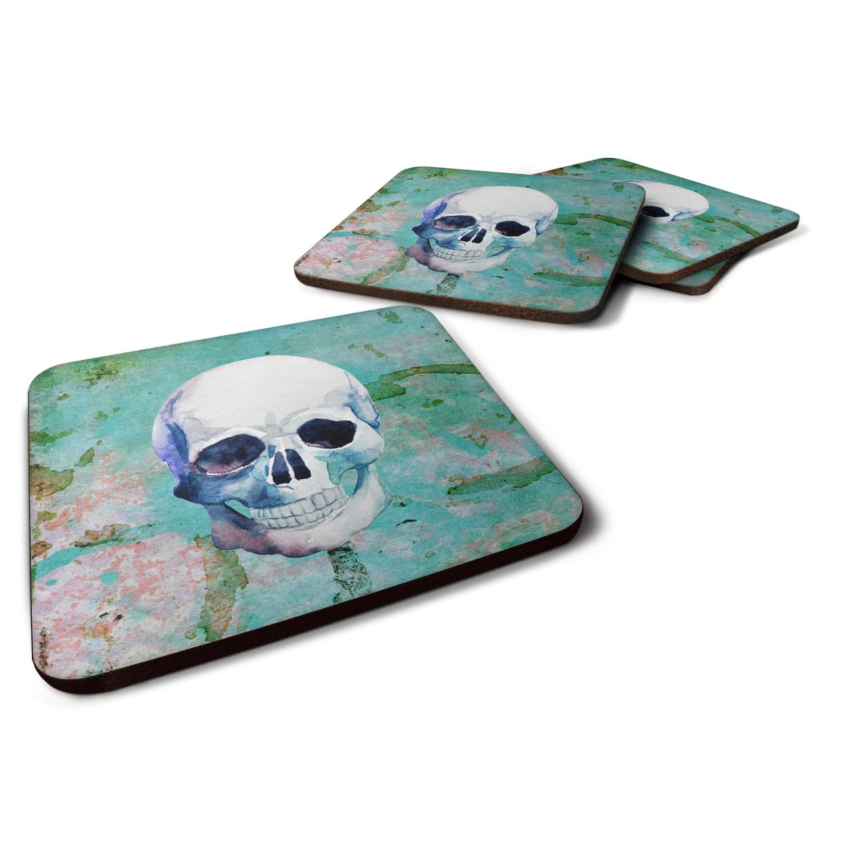 Caroline's Treasures Day of The Dead Teal Skull Foam Coaster Set of 4, 3.5, Multicolor-image-49