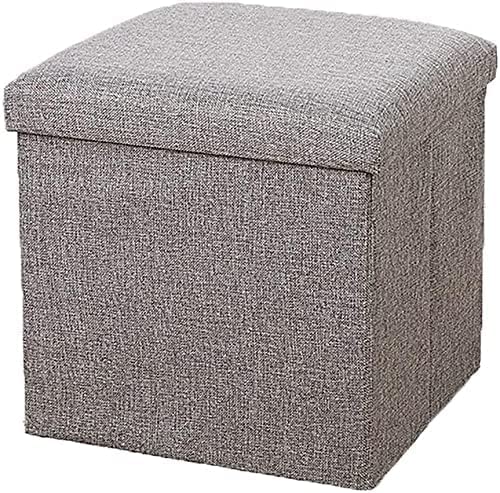 Repose-pieds cube pliable lin gris avec coffre gain de place salon