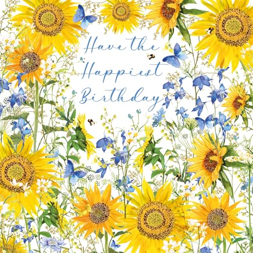 Nigel Quiney Birthday Card for Women - Pretty Floral Sunflower Design - Foil Finish - Birthday Greeting Card