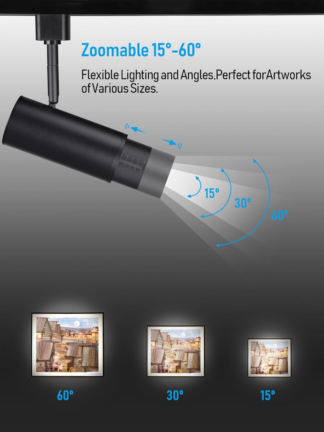 LEONLITE 8-Pack Zoomable LED Track Lighting Heads 5CCT, 12W H Type Track Light Heads, 15°-60° Beam Angle Dimmable Ceiling Track Lighting Fixture, CRI90 Ultra Bright Spotlight Fixture, Matte Black