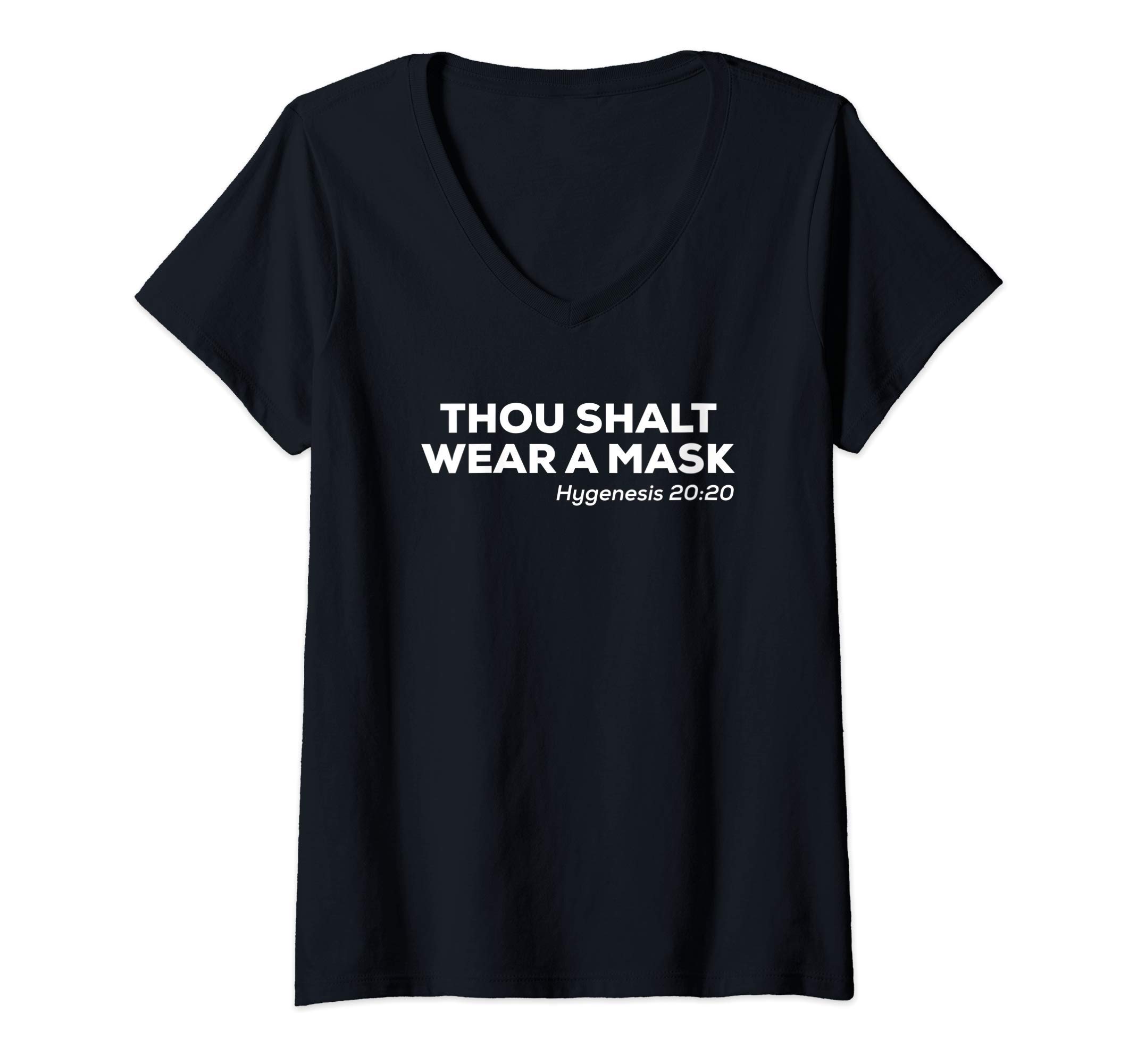 Womens Thou Shalt Wear A Mask Hygenesis 20:20 V-Neck T-Shirt