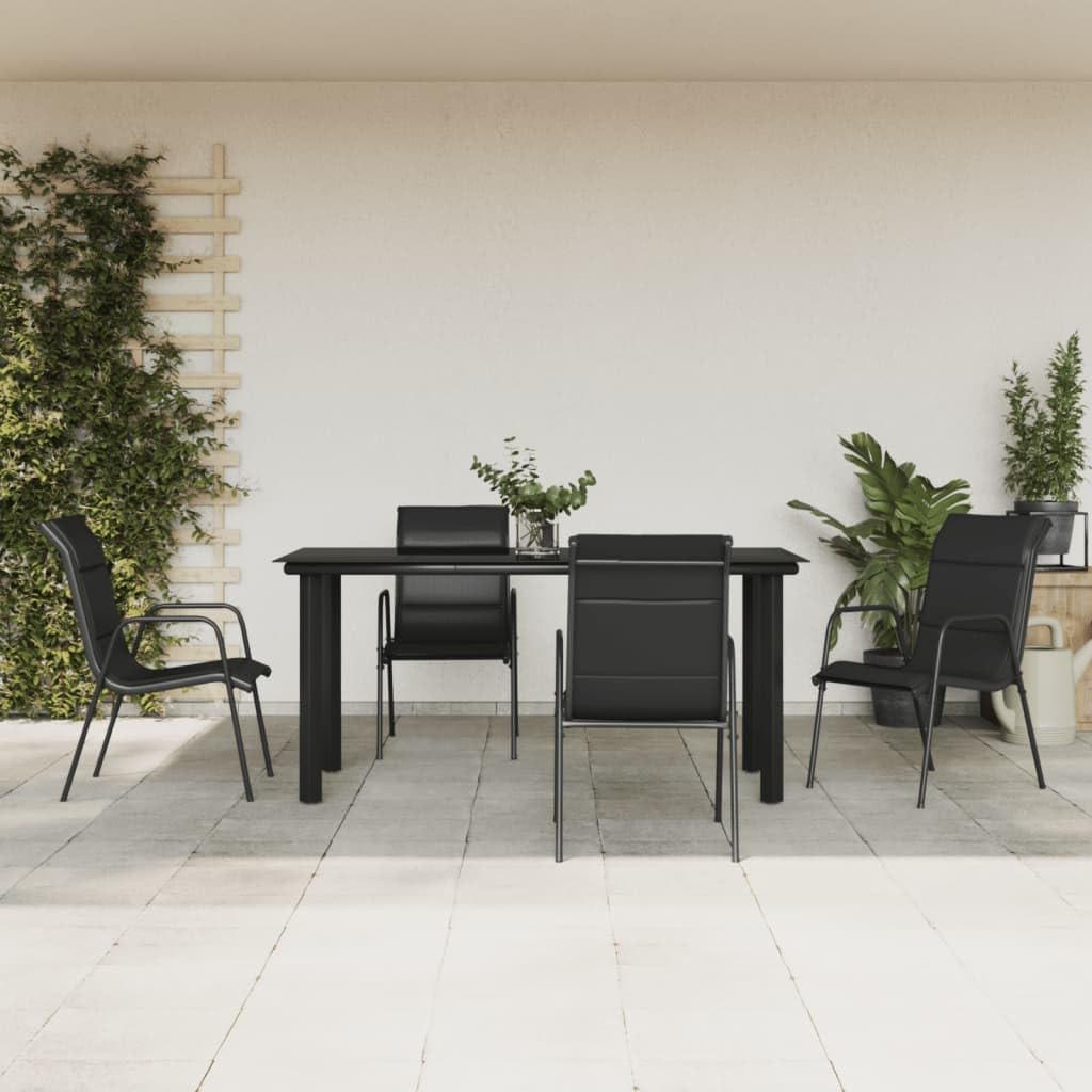 vidaXL Patio Dining Set 5 Piece, Outdoor Patio Dining Set, Dining Table and Chair Set for Lawn Garden Yard, Black Steel and Textilene
