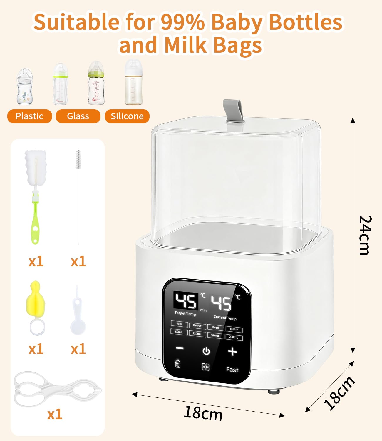 6 in 1 Scaldabiberon Scaldabaschette per Bambini,Sterilizzatore per Biberon, conservazione del calore per 48 ore, touch screen a LED, telecomando, può riscaldare 4 bottiglie contemporaneamente