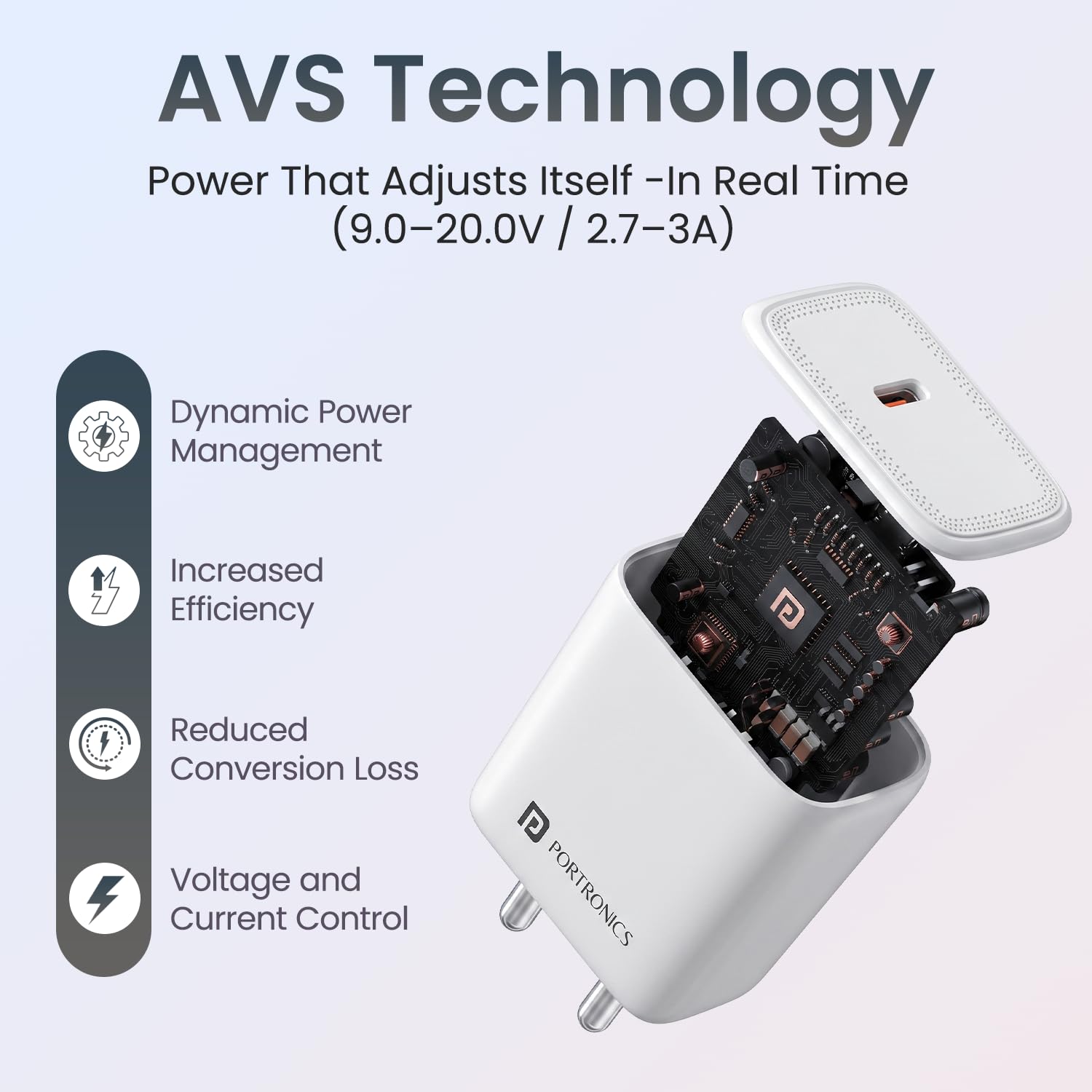 Portronics 40W Adapto 40AVS GaN Type C Fast Charger, AVS & PPS Technology, 60W Peak Output, BIS Certified, Compatible with iPhone, Samsung, MacBook, iPad & Tablets (White) — Amazon image 3