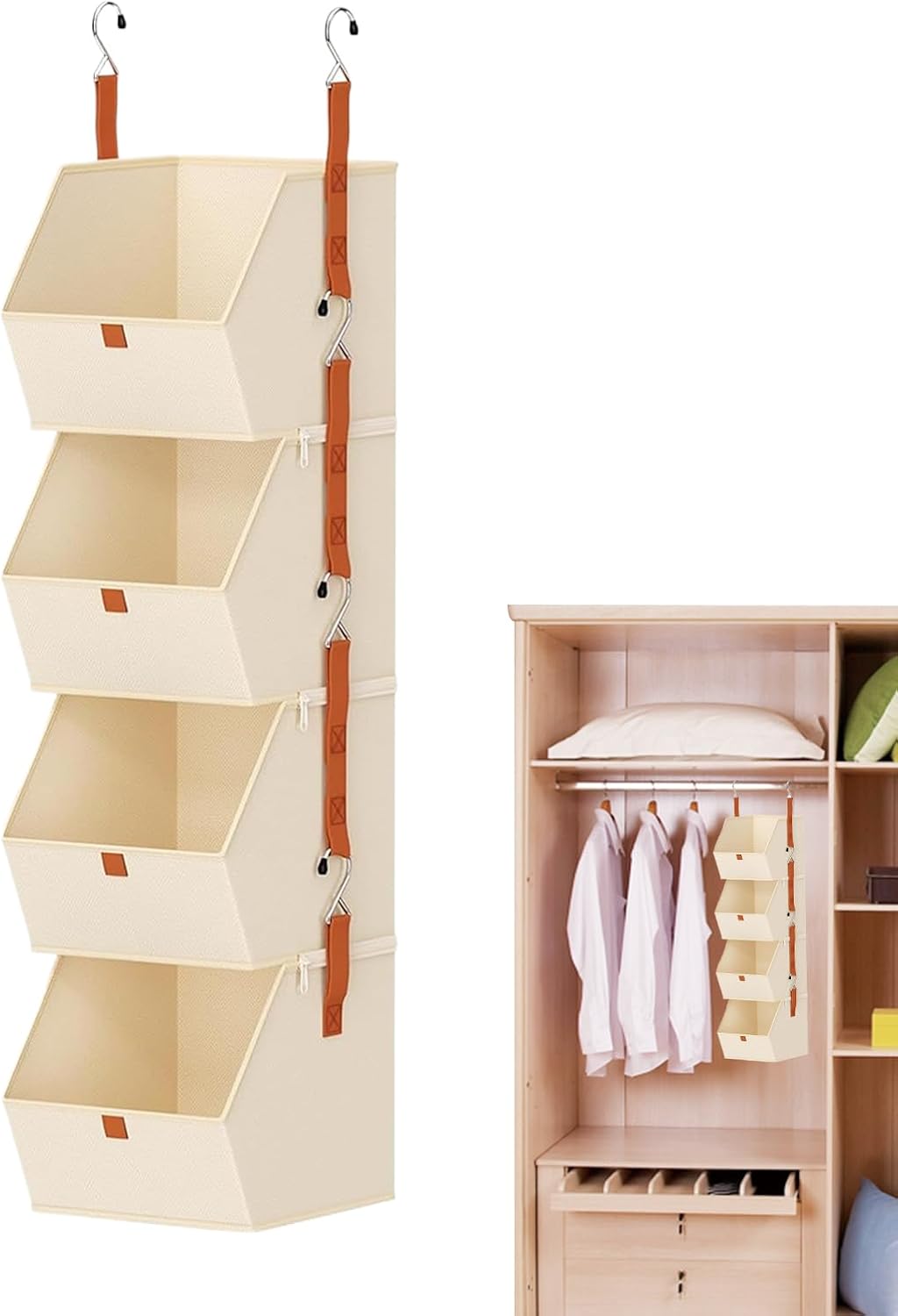 Door Organizer, Wardrobe Organizer 4 Tiers | Fabric Storage Baskets, for Bedroom Office Nursery and Laundry Room Shoes Bags Towels and Toys