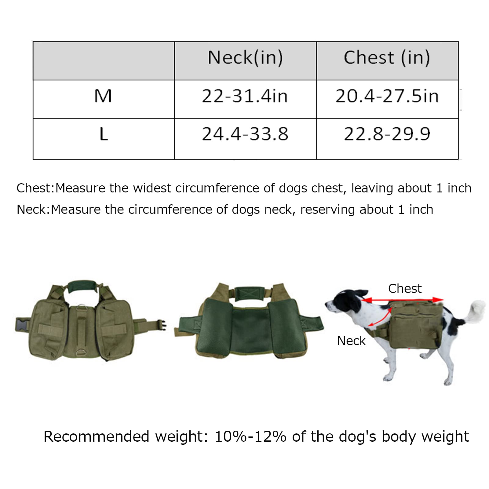 Dog Backpack Dog Hiking Backpack with Handle & No Pull D-Rings Dog Saddleback Canvaspack for Medium Large Dogs (Black,M)