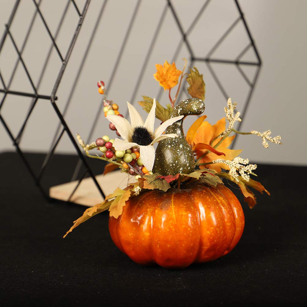 Amosfun künstlicher Kürbis Kürbis mit Ahornblättern Dekoration Verzierungen für Halloween Herbst Fallen Erntedankdekorationen