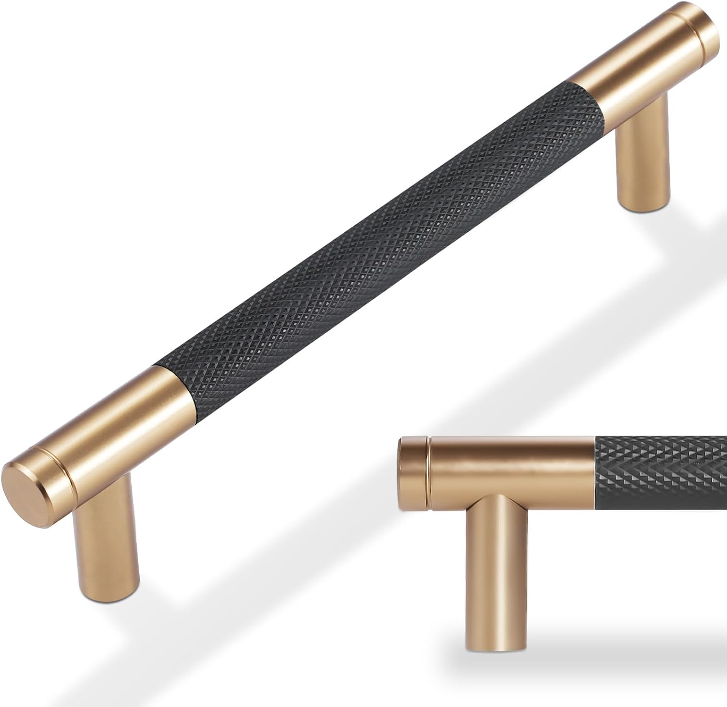 10 Pack 5 inch(128mm) Brushed Brass Kitchen Cabinet Handles Knurled Cabinet Pulls Gold Drawer Pulls Kitchen Hardware