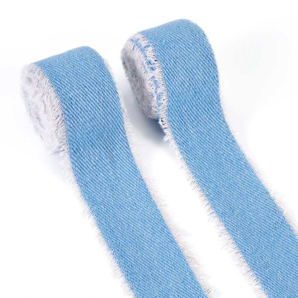 Ruban denim bords bruts bleu clair mercerie DIY bracelet et accessoire vêtement