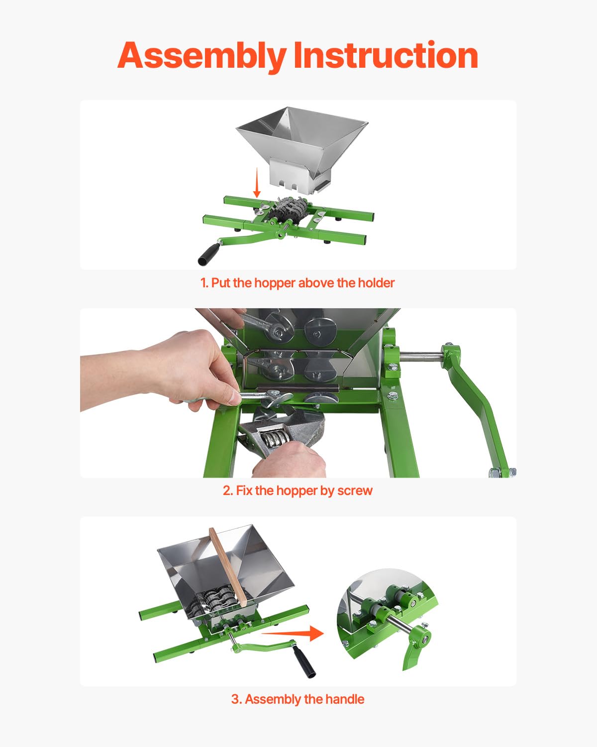 VEVOR Triturador de Frutas y Manzanas 7 L, Molinillo Manual Grande, Raspador de Frutas Acero Inoxidable para Prensar Vino, Sidra, Manzanas y Uvas, con Mango de Rodillo, Verde, 570 x 510 x 260 mm