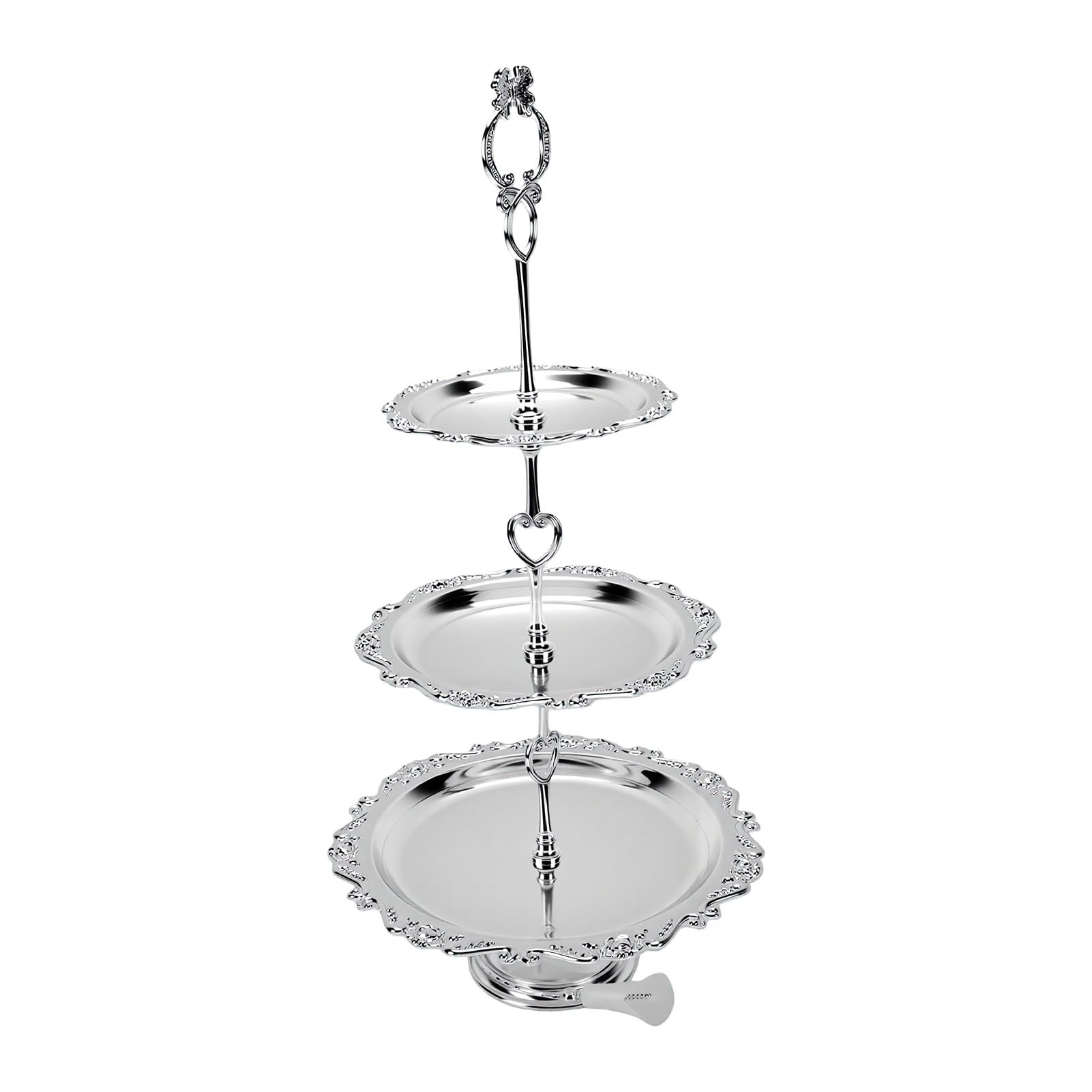 Generic Alzata Decorativa da Dessert a 3 Livelli per Antipasti e Frutta Secca, Design Floreale, Struttura in Ferro, Adatta per Cene, Eventi e Decorazioni per la Casa (SILVER)