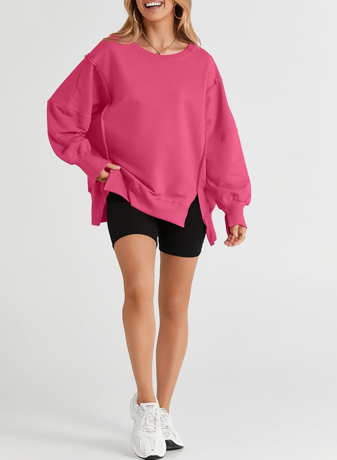 SHEWIN Womens Oversized Casual Long Sleeve Reverse Seam Crewneck Sweatshirt image 3