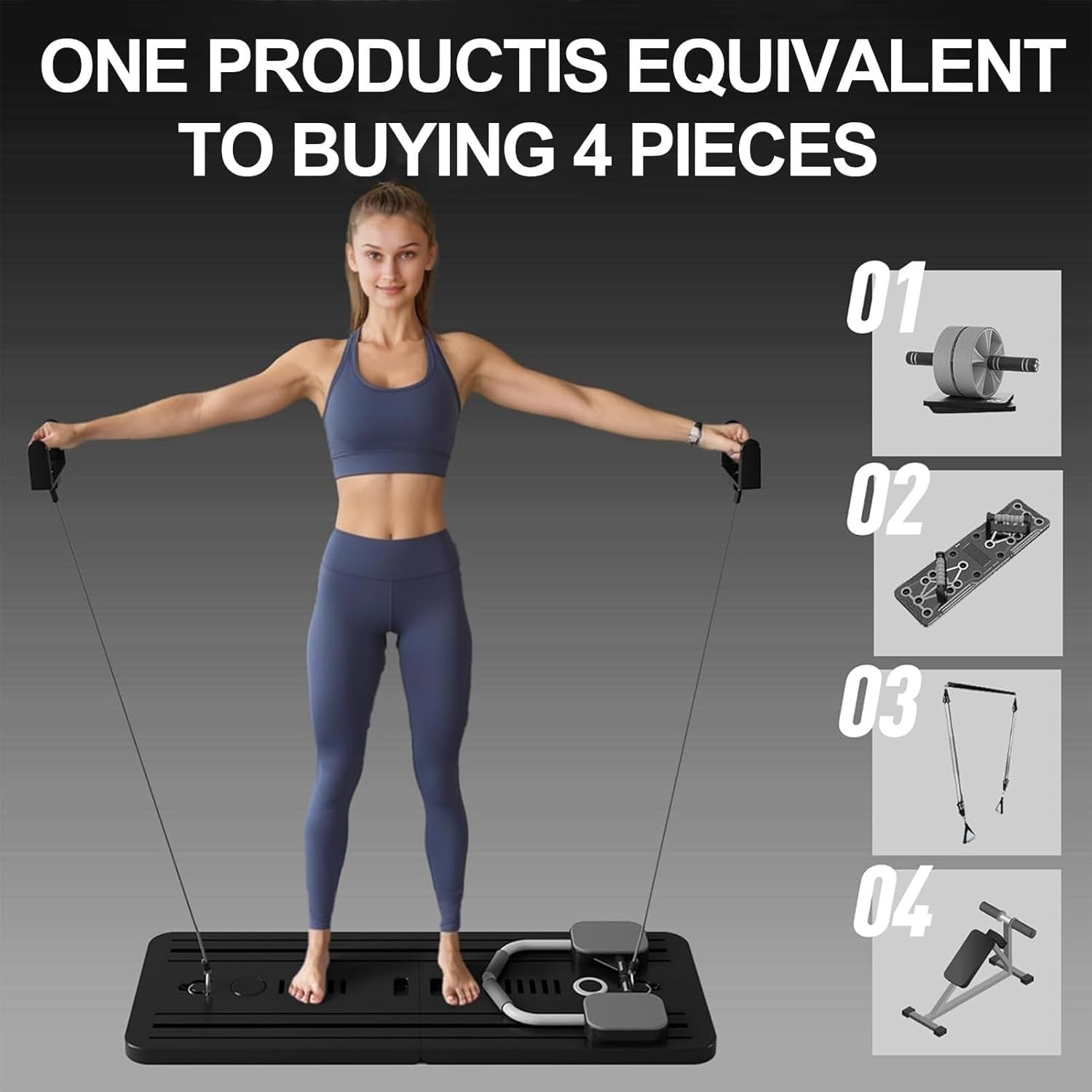 Pilates Reformer Machine Pilates Board, Pilates Reformer Suit Pieghevole con Banda di Resistenza, Push up, Ab Machine, Core Trainer, ab Attrezzatura di Allenamento per Le Donne Purple