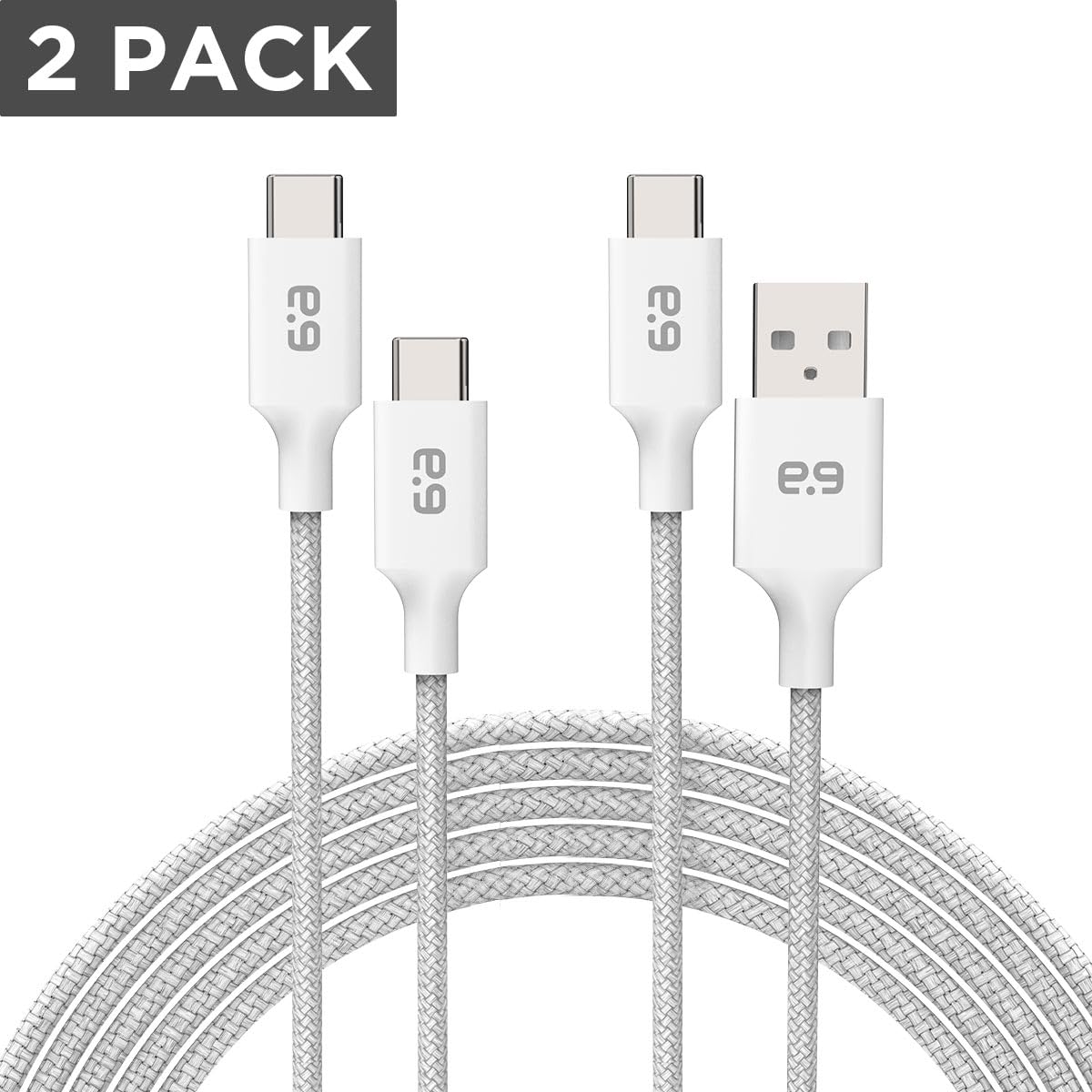 PureGear Cavo intrecciato da USB-C a C + da USB C a A (1,8 m, 2 pezzi), cavo di ricarica per iPhone Air, 17, 17Pro, 17ProMax, 16, 15, MacBook, Galaxy S25/S24/S23 Ultra, Pixel10/9/8 e dispositivi USB-C