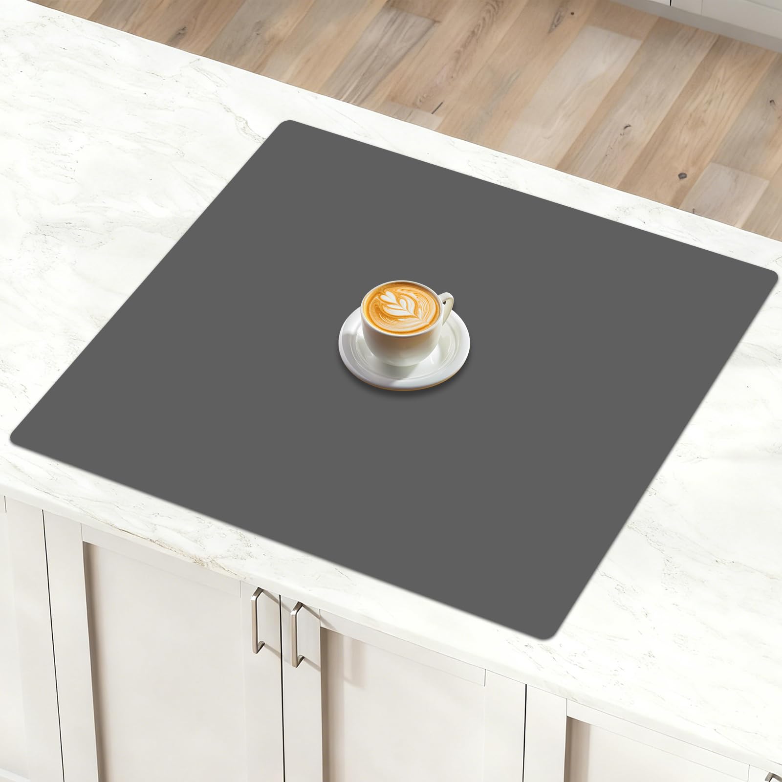 24''x24''(60cmx60cm) Silicone Mat for Kitchen Counter, Non-Slip Heat Resistant Countertop Protector, Waterproof Durable Kitchen Mat for Countertops, Islands (Dark Gray)