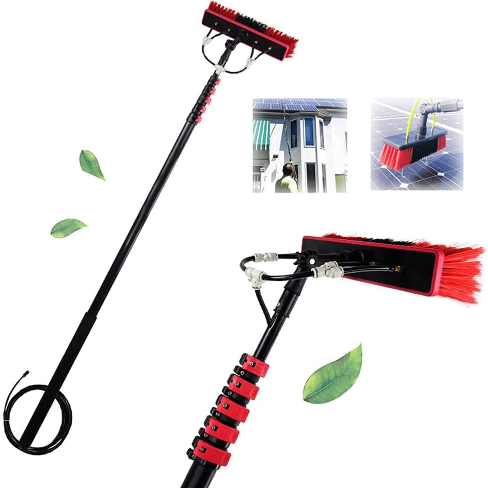 BHFLJSAQ 36FT Telescopic Window Cleaning Pole, Water Fed Brush for Conservatory & Solar Panel Cleaning, Extendable 10.8m/20FT, Professional Cleaning Equipment