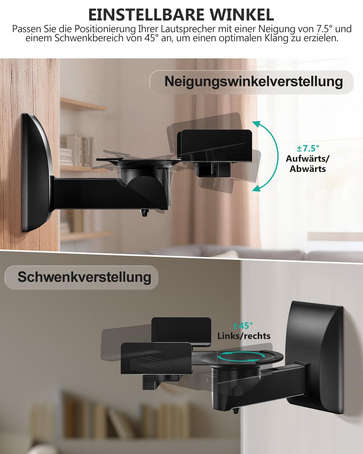WALI Lautsprecher-Wandhalterungen, Zweifache Halterung für Große Surround-Sound-Lautsprecher, je bis zu 25 kg Tragfähig (SWM201), Schwarz