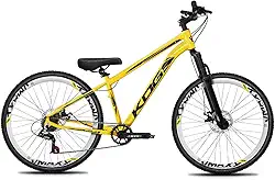 Bicicleta Aro 26 KOG 1x7 Freeride – Bike para Grau, Freeride Urbano, Suspensão 80mm, Freios a Disco, 7 Velocidades, Amarelo Vulcão