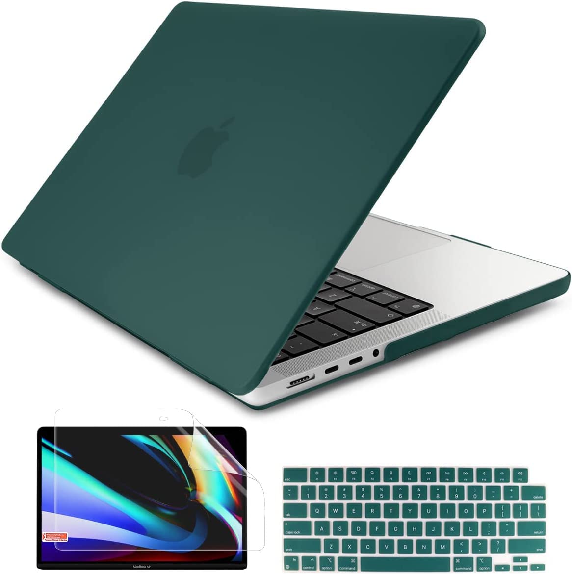 Goodern Compatible for MacBook Pro 16 inch Kits Protective Shockproof Hard Case with Soft Silicone Keyboard Cover Waterproof Screen Protector for 2021 Model A2485 M1 Pro M1 Max-Green