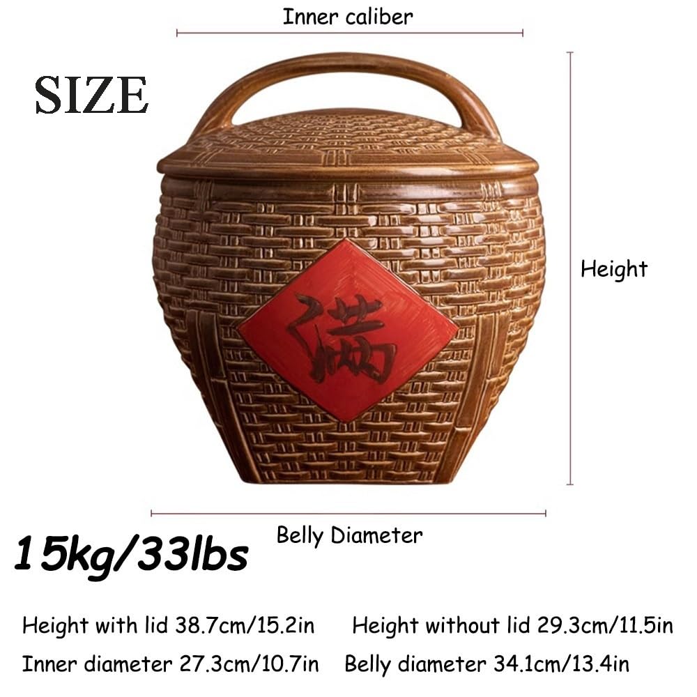 Vaso Per Riso In Ceramica Cinese, Barattolo Di Riso In Ceramica, Contenitore Alimenti, Dispenser Di Cereali Grande, Secchio Di Porcellana Per Alimenti Classico(33lbs/15kg)