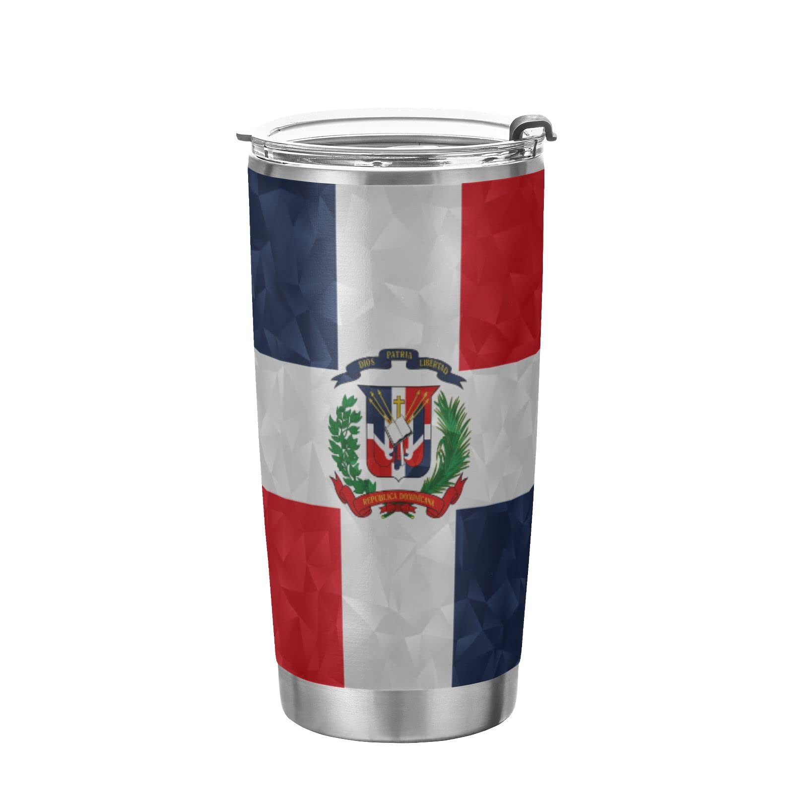 Yasala Edelstahl-Tumbler 'Dominikanische Republik Flagge' – 590 Ml, Doppelwandig Isoliert, Mit 2 Strohhalmen & Deckel, Perfekt Für Reise, Büro & Schule