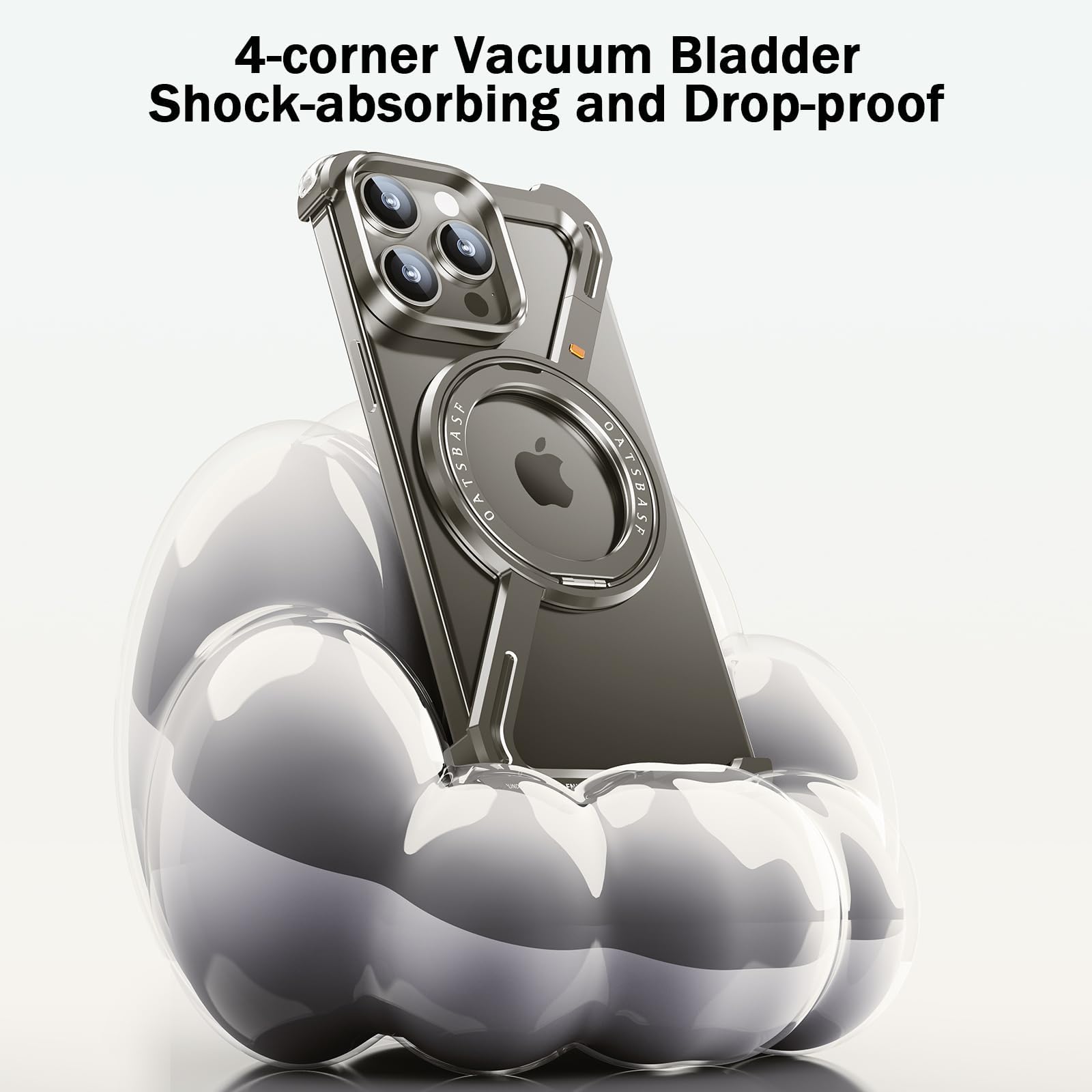 Minimalist Phone Case Compatible with iPhone 15 Pro Max, 360° Rotation Kickstand Aluminum Metal Frameless Design Bumper Z Case, Protective Shock Grade Shell, Natural Titanium