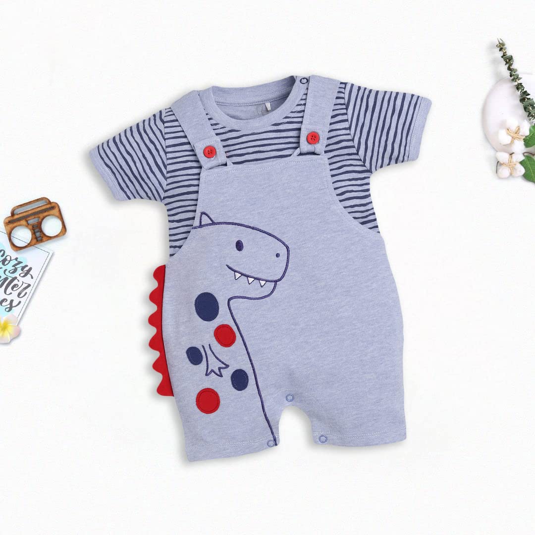 BABY GO - Mameluco de manga corta de algodón estilo Dungaree para bebés y niños | Bonito mono a rayas con botones a presión | Body de verano para recién nacido