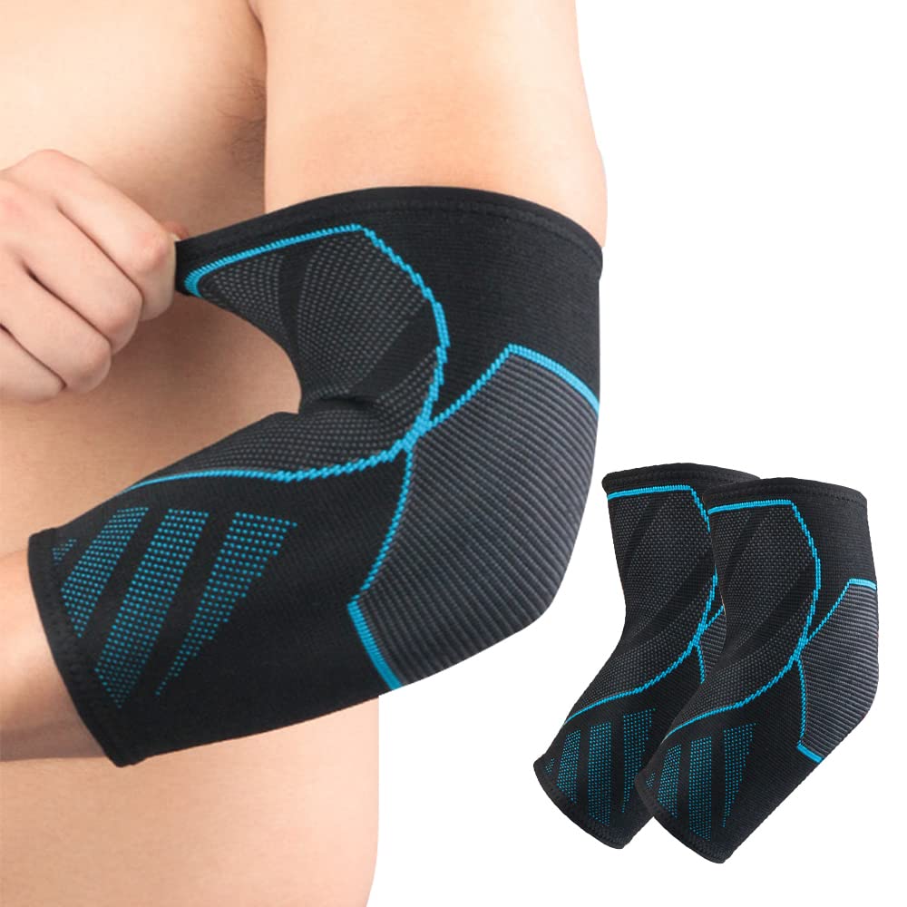 Elbow Brace Compression Sleeve (Pair)- Relief Pain from Arthritis, Bursitis, Tendonitis, Golfer and Tennis Elbow, Arm Support Sleeve for Playing All Sports and Fitness Activities —Fit Men and Women