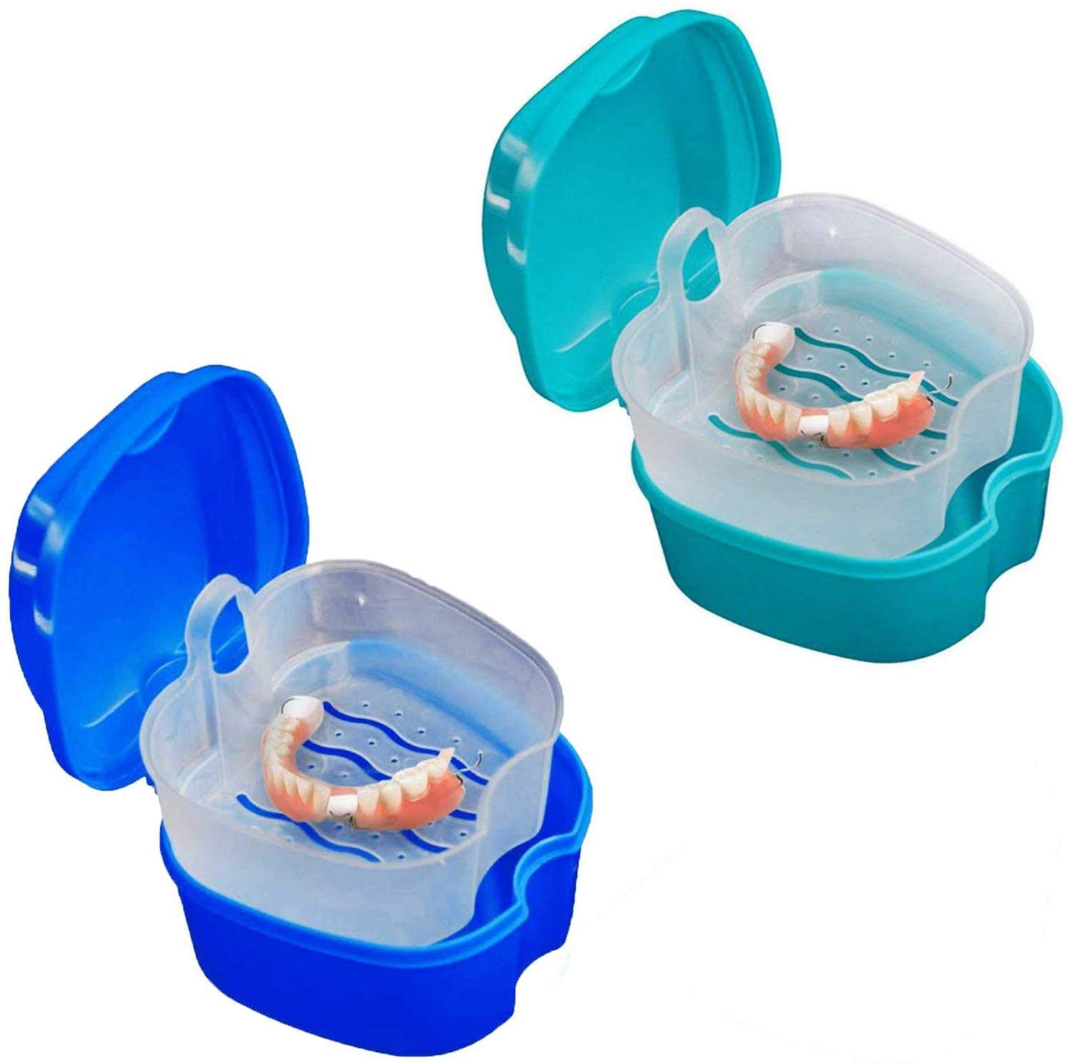 2pcs Denture Box with Strainer, Portable False Teeth Storage Container