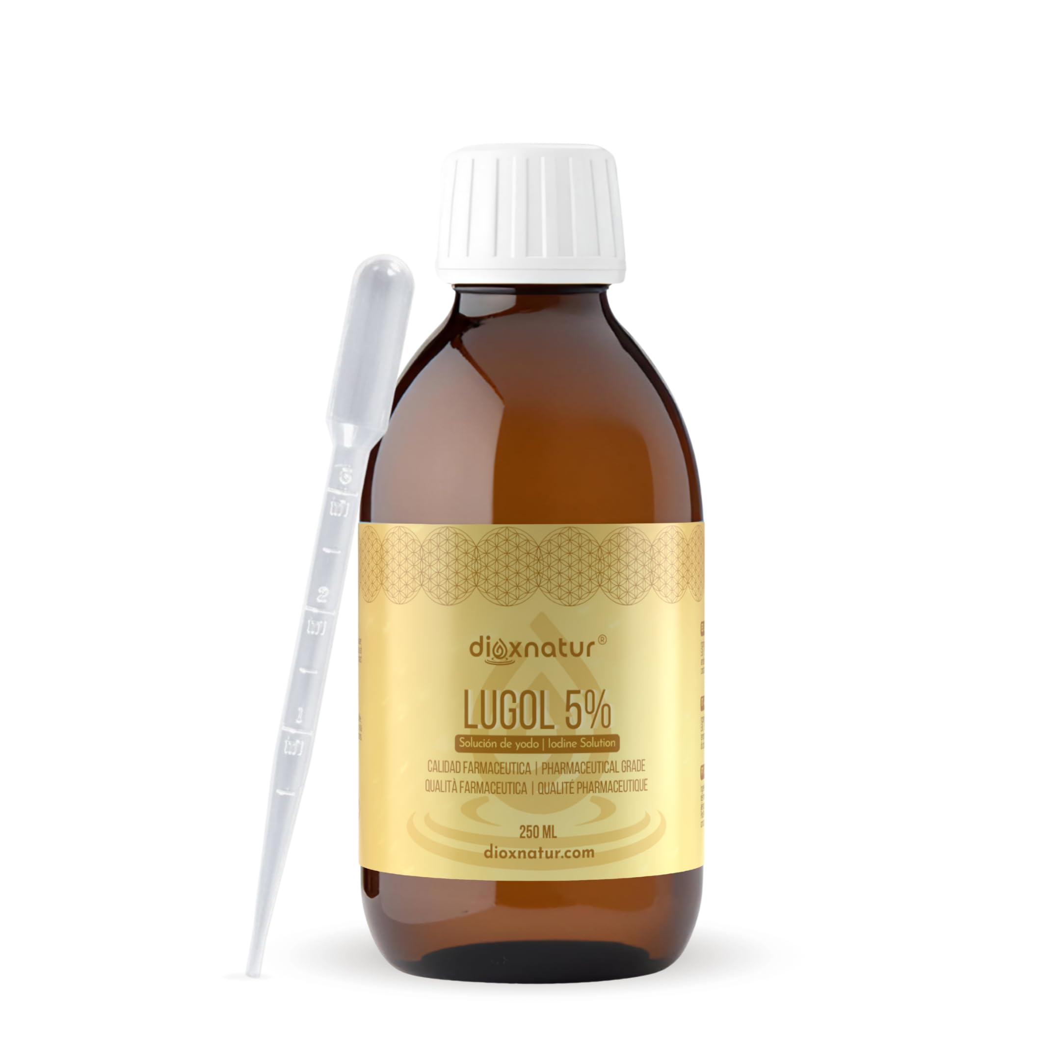Solution de lugol 5 % qualité pharmaceutique 250 ml | Gouttes d'iode liquide et d'iodure de potassium avec pipette doseuse précise