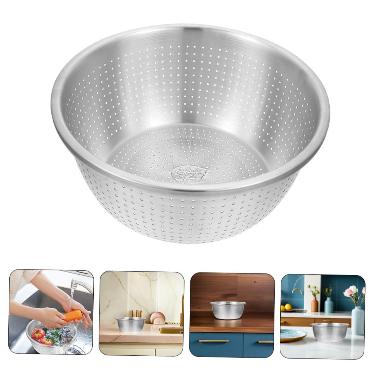 jojofuny Colador de Acero Inoxidable 304 de 26 CM Cuenco Escurridor Perforado para Lavar Verduras y Frutas Cesta Escurridora de Cocina Multifuncional para Arroz y Pasta Uso Doméstico