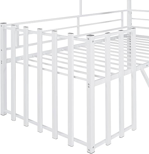 Miniatura 18 de Harper & Bright Designs Junoir - Cama tipo loft de metal tamaño individual para niños, cama baja con techo y escalera, cama tipo loft individual