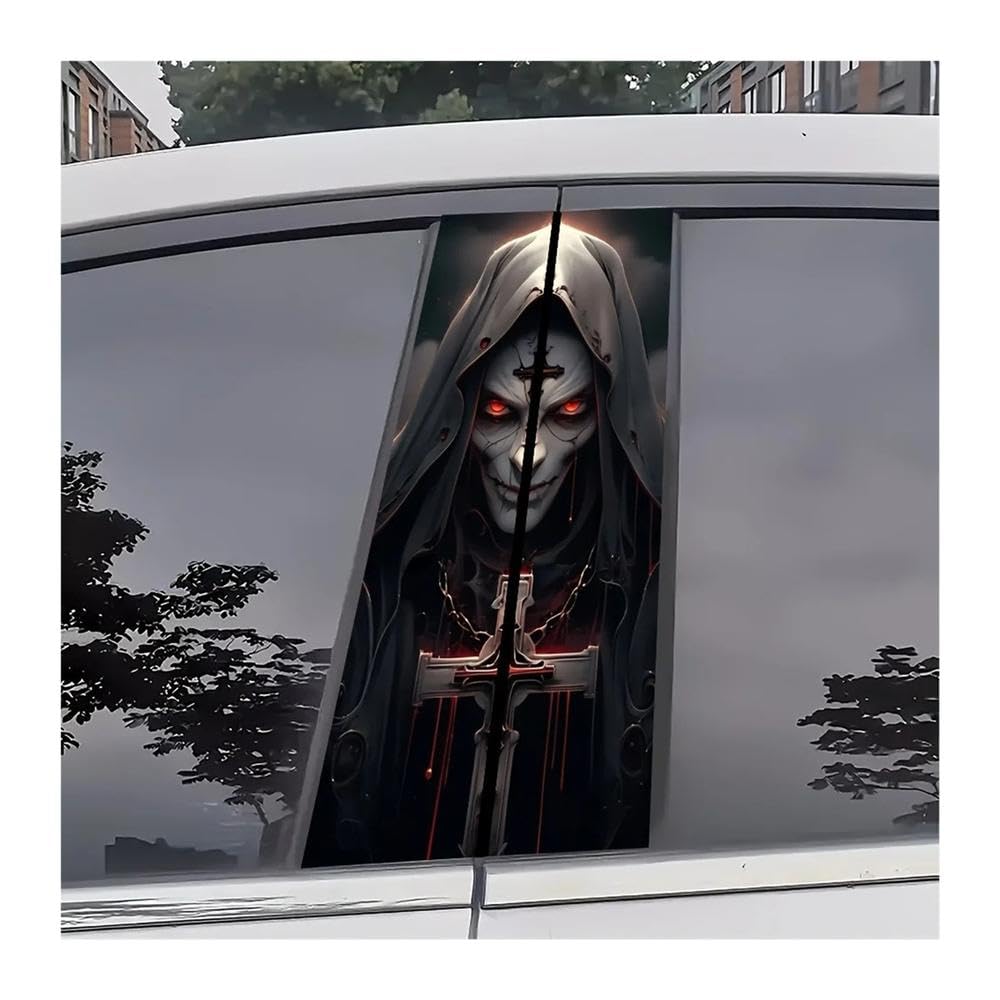 Bertdcx One Color Matte Vinyl Car B-Pillar Stickers Wizard Cross Design Durable Self Adhesive Vehicle Exterior Decals Auto Parts