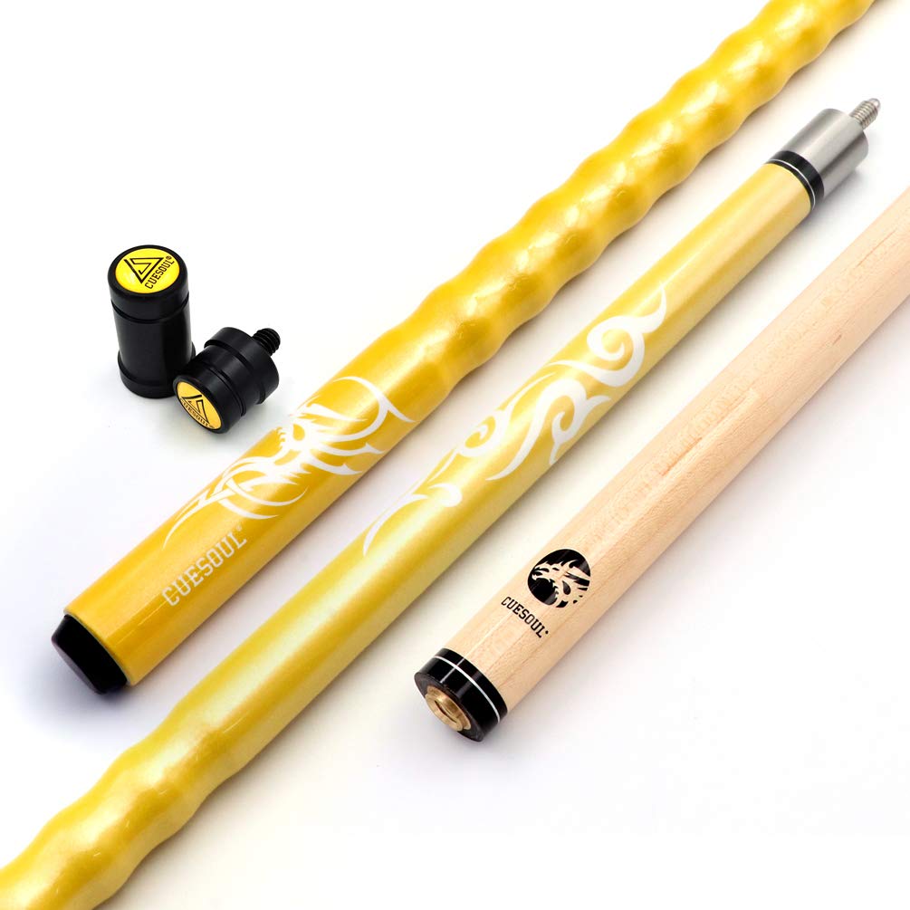 CUESOUL Yellow Pool Cue Stick 13mm Cue Tips,Very Nice Grip 58 Inch 21oz + Joint Protector/Shaft Protector