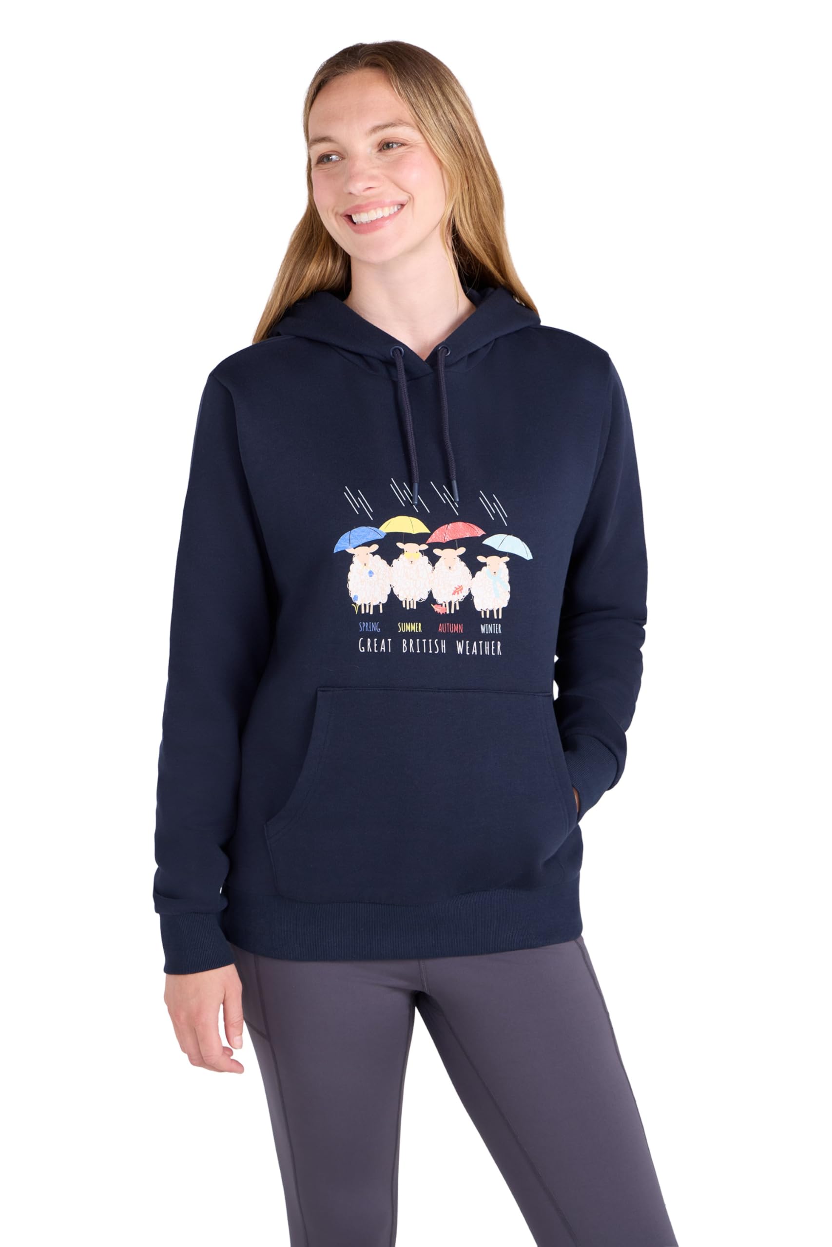Mountain Warehouse Women's Printed Great British Weather Kangaroo Pocket Regular Fit Hoodie in Navy | Size: 14