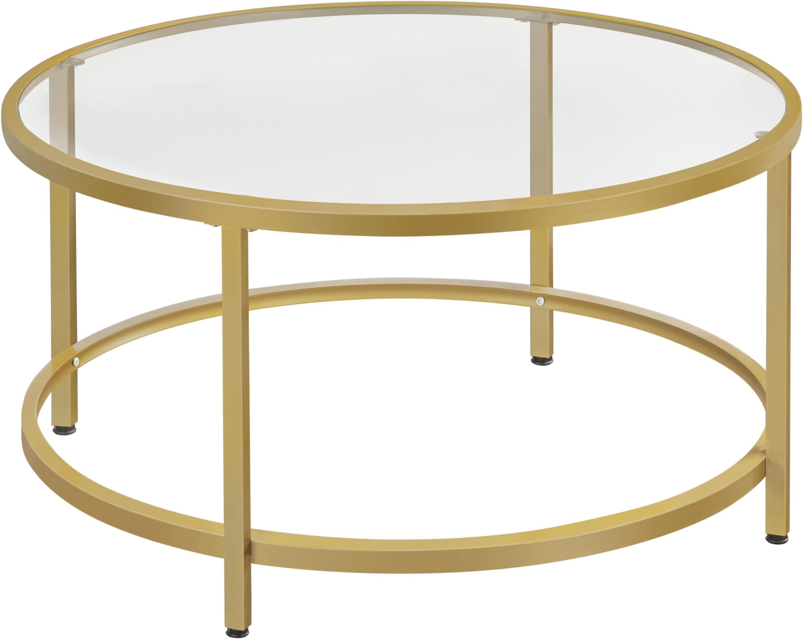 Yaheetech 36" Gold Round Glass Coffee Table for Living Room, Modern Design | Easy-Clean Tempered Glass Top, Easy Assembly, Sturdy Metal Frame, Space-Friendly 36-Inch Size,Circle Coffee Table
